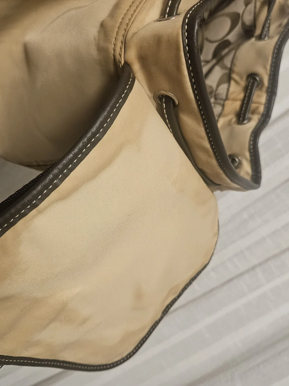 Coach Tan Backpack with Dark Brown Trim